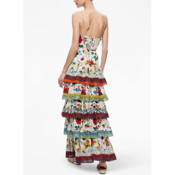 Alice + Olivia Valencia Floral Print Cotton Tiered Maxi Dress Size 0 - Picture 2 of 16